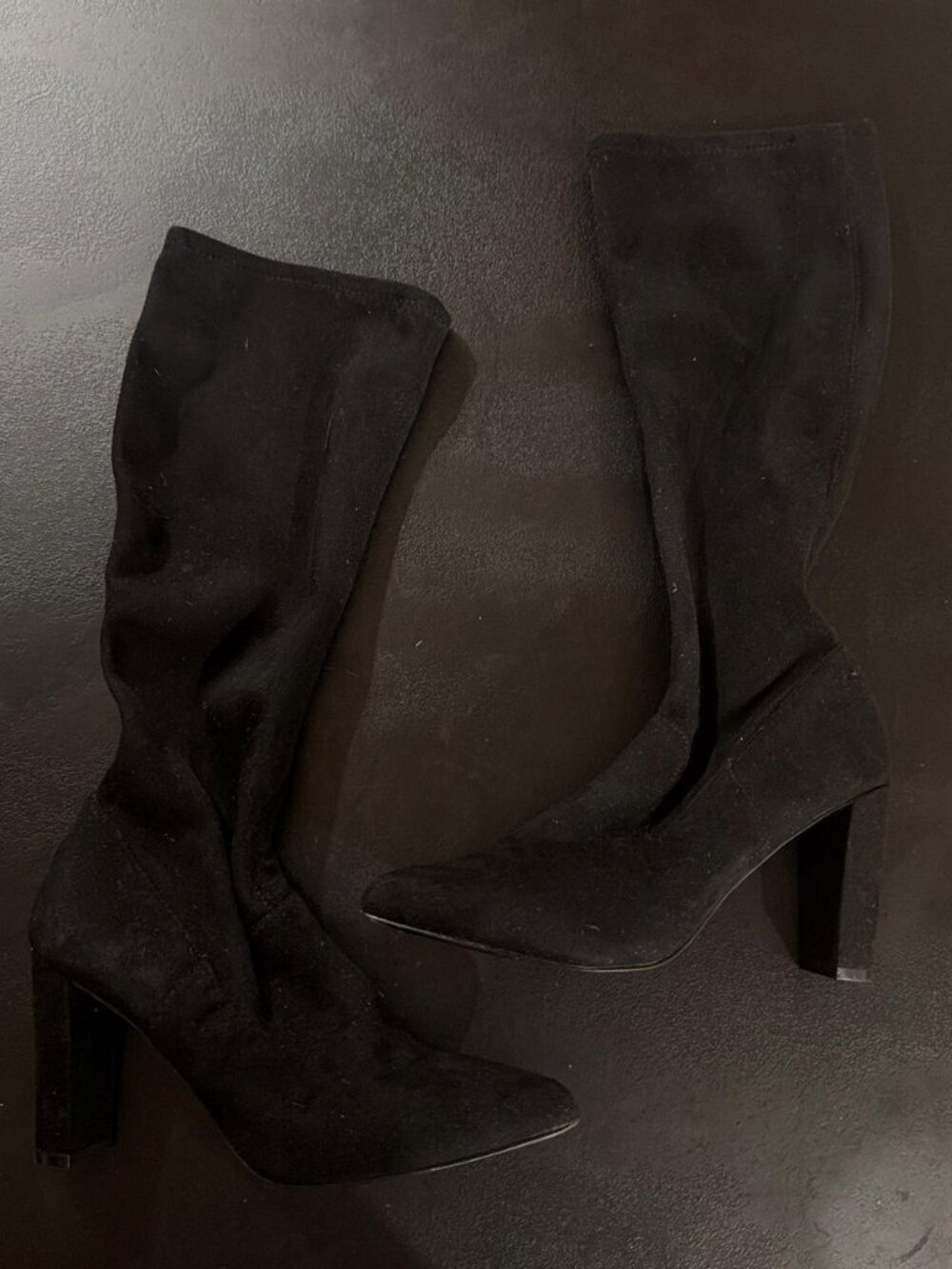 Adrienne Vittadini black suede-look knee high boots, 4" heel
